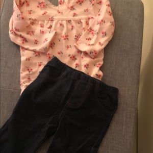 Carters floral onesie and faux jeans (9 months)